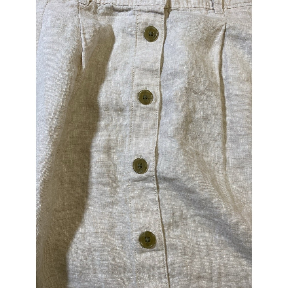 Lands' End Womens 18W Button Front Linen Midi Skirt Beige Cream Pockets Plus - Picture 5 of 10